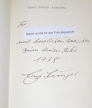 Image du vendeur pour Eumeswil. (Titelblatt von Ernst Jünger mit Widmung versehen und SIGNIERT). mis en vente par Antiquariat Ballmert