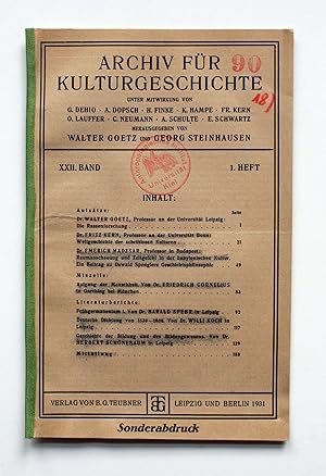 Bild des Verkufers fr Die Rassenforschung [Sonderabdruck aus: Archiv fr Kulturgeschichte XXII. Band 1. Heft 1931] zum Verkauf von Versandantiquariat Hsl