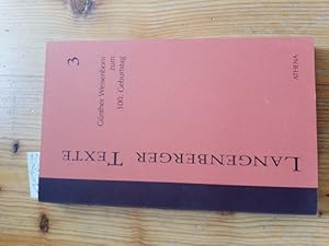 Bild des Verkufers fr Langenberger Texte . - Teil: 3., Gnther Weisenborn zum 100. Geburtstag / (Hrsg.) von Frank Overhoff zum Verkauf von Gebrauchtbcherlogistik  H.J. Lauterbach
