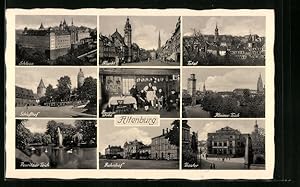 Ansichtskarte Altenburg, Inneres Gasthaus Bauernstube, Bahnhof, Theater