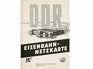 Image du vendeur pour DDR Eisenbahn-Netzkarte. Hrsg. VEB DEUTRANS Internationale Spedition und Befrachtung. Zentrale: Berlin N54 Brunnenstrae 188-190. bersichtkarte vom Verkehrsnetz der gesamten Eisenbahnlinien der DDR mis en vente par Agrotinas VersandHandel