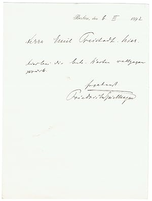 Imagen del vendedor de Eigenh. Brief mit Unterschrift. a la venta por Kotte Autographs GmbH