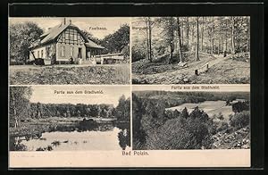 Ansichtskarte Bad Polzin, Forsthaus, Burgwall, Stadtwald
