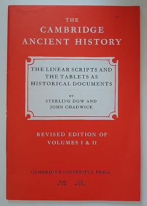 Seller image for The Cambridge Ancient History (Fascicle): 70: The Linear Scripts and Tablets as Historical Documents for sale by Garden City Books