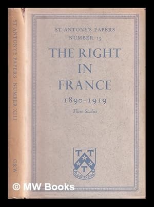 Seller image for The Right in France, 1890-1919 : three studies / edited by David Shapiro for sale by MW Books