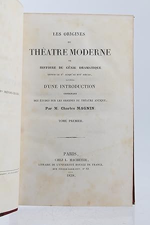 Image du vendeur pour Les origines du thtre moderne ou histoire du gnie dramatique depuis le Ier jusqu'au XVIe sicle prcds d'une introduction contenant des tudes sur les origines du thtre antique - Tome 1 seul paru mis en vente par Librairie Le Feu Follet