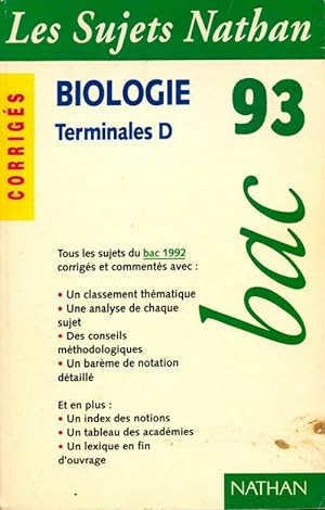 Biologie Terminales D corrigés 1993 - Collectif
