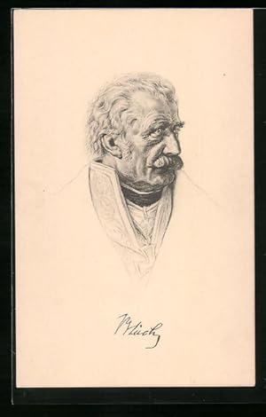 Künstler-Ansichtskarte Portraitzeichnung von Gebhard Lebrecht von Blücher, Fürst von Wahlstatt