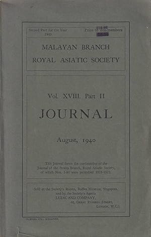 Bild des Verkufers fr Journal of the Malayan Branch of the Royal Asiatic Society. Vol. XVIII, Part II. zum Verkauf von Asia Bookroom ANZAAB/ILAB