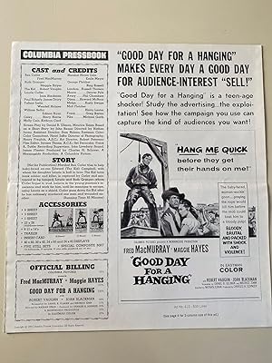 Bild des Verkufers fr Good Day for a Hanging Pressbook 1959 Fred MacMurray, Margaret Hayes, Robert Vaughn zum Verkauf von AcornBooksNH