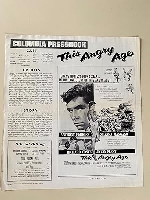 Bild des Verkufers fr This Angry Age Pressbook 1958 Anthony Perkins, Silvana Mangano, Richard Conte zum Verkauf von AcornBooksNH