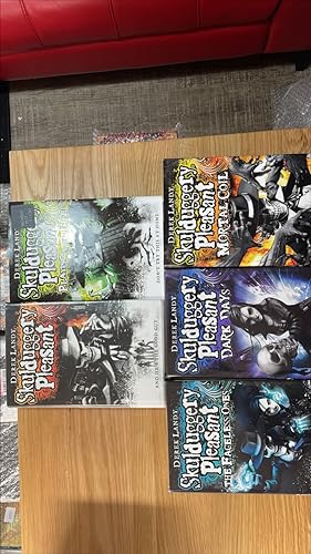 Imagen del vendedor de Skulduggery Pleasant, Playing with Fire, The Faceless Ones, Dark Days, Mortal Coil, Death Bringer, Kingdom of the Wicked, Last Stand of Dead Men, The Dying of the Light. Signed UK first editions, first printings of the first 9 books in the Skulduggery Pleasant series. Four books are also lined, 2 are doodled and 3 promotional postcards (2 signed) are included a la venta por Signed and Delivered Books
