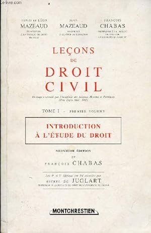 Seller image for Leons de droit civil - Tome 1 - Premier volume - Introduction  l'tude de droit - Neuvime dition for sale by Le-Livre