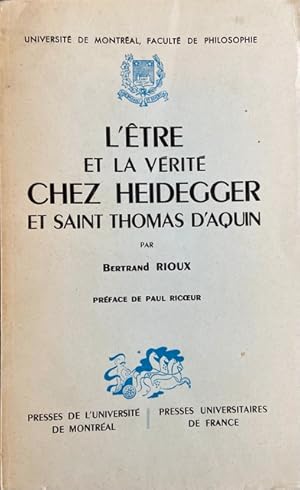 L'etre Et La Verite Chez Heidegger Et Saint Thomas D'aquin