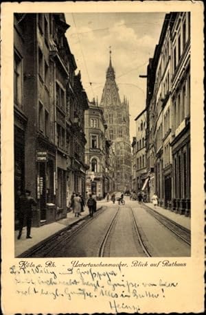 Bild des Verkufers fr Ansichtskarte / Postkarte Kln am Rhein, Untertaschenmacher, Blick auf Rathaus, Tapeten, Schilder, Stempel zum Verkauf von akpool GmbH