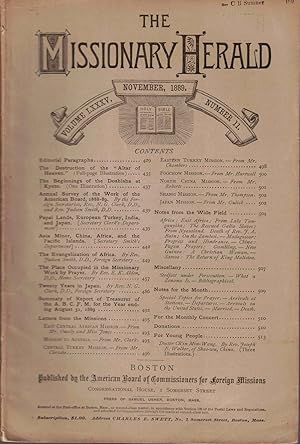 Bild des Verkufers fr The Missionary Herald Vol. LXXXV No. 11, November 1889 zum Verkauf von Kenneth Mallory Bookseller ABAA
