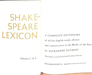 Bild des Verkufers fr SHAKESPEARE LEXICON: A Complete Dictionary of all the English Words, Phrases and Constructions in the Works of the Poet (2 VOLUME SET) zum Verkauf von WeBuyBooks