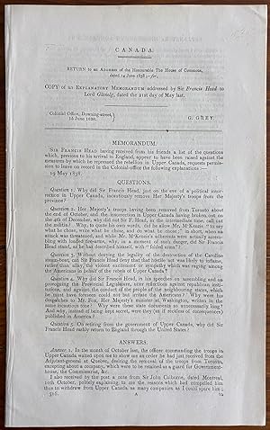 Seller image for Canada. Return to an Address of the Honourable The House of Commons, dated 14 June 1838. for sale by Lord Durham Rare Books (IOBA)