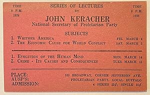 Series of lectures by John Keracher, National Secretary of Proletarian Party