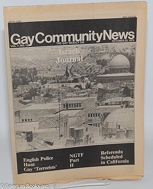Bild des Verkufers fr GCN: Gay Community News; the gay weekly; vol. 7, #13, Oct. 20, 1979: Israeli Journal zum Verkauf von Bolerium Books Inc.