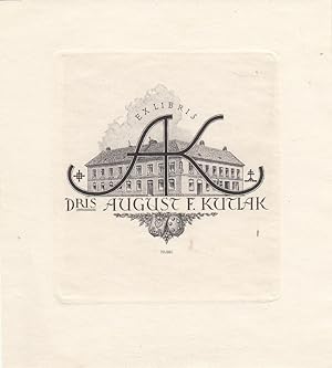 Bild des Verkufers fr Ex Libris Dris August F. Kutlak. Haus in Erdberg und Initialen. zum Verkauf von Antiquariat  Braun