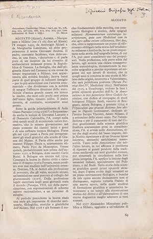 Image du vendeur pour Alciato (Alciati), Andrea. [Da: Dizionario Biografico degli Italiani, Vol. 2, 1960]. mis en vente par Fundus-Online GbR Borkert Schwarz Zerfa