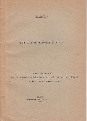 Bild des Verkufers fr Questioni di Paleografia latina. [Da: Annali della Facolt di Filosofia e Lettere dell Universit di Milano (ACME), Vol. 6 - Fasc. 2 - Maggio-Agosto 1953]. zum Verkauf von Fundus-Online GbR Borkert Schwarz Zerfa