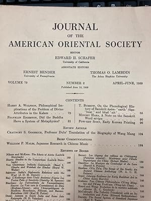 Bild des Verkufers fr Journal of the American Oriental Society. Volume 79, Number 2, April - June 1959. zum Verkauf von Plurabelle Books Ltd