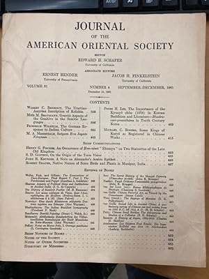 Bild des Verkufers fr Journal of the American Oriental Society. Volume 81, Number 4, September - December 1961 zum Verkauf von Plurabelle Books Ltd