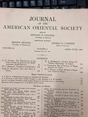 Journal of the American Oriental Society. Volume 80, Number 2, April - June 1960.