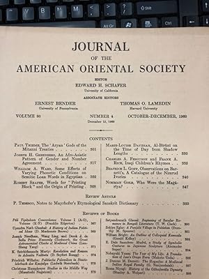 Bild des Verkufers fr Journal of the American Oriental Society. Volume 80, Number 4, October - December 1960. zum Verkauf von Plurabelle Books Ltd
