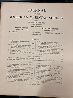 Bild des Verkufers fr Journal of the American Oriental Society. Volume 83, Number 3, August - September 1963. zum Verkauf von Plurabelle Books Ltd