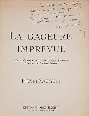 Image du vendeur pour La Gageur imprvenue. Opra-Comique en 1 Acte d'aprs sedaine Paroles de Pierre Bertin. [Klavierauszug]. mis en vente par Musik-Antiquariat Heiner Rekeszus