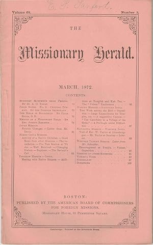 Imagen del vendedor de The Missionary Herald Vol. 68 No. 3, March 1872 a la venta por Kenneth Mallory Bookseller ABAA