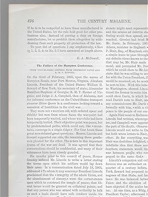 Image du vendeur pour The Failure Of The Hampton Conference, With Unpublished Letters From Jefferson Davis And R. M. T. Hunter mis en vente par Legacy Books II