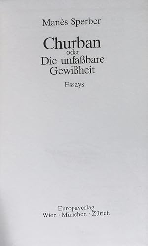 Bild des Verkufers fr Churban oder die unfabare Gewiheit. Essays. zum Verkauf von Antiquariat Bookfarm