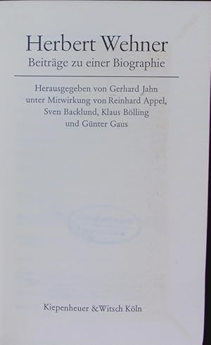 Bild des Verkufers fr Herbert Wehner. Beitrge zu einer Biographie. zum Verkauf von Antiquariat Bookfarm