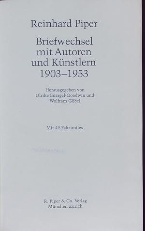 Bild des Verkufers fr Briefwechsel mit Autoren und Knstlern 1903-1953. zum Verkauf von Antiquariat Bookfarm