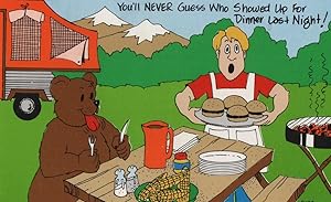 Bild des Verkufers fr bear postcard: You'll Never Guess Who Showed Up for Dinner Last Night zum Verkauf von Mobyville