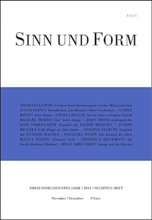 Bild des Verkäufers für Sinn und Form 6/2011 (Sinn und Form / Beiträge zur Literatur) zum Verkauf von Gerald Wollermann