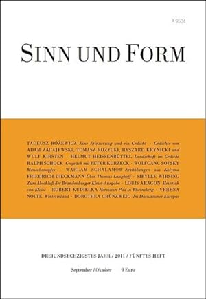 Imagen del vendedor de Sinn und Form 5/2011 (Sinn und Form / Beitrge zur Literatur) a la venta por Gerald Wollermann