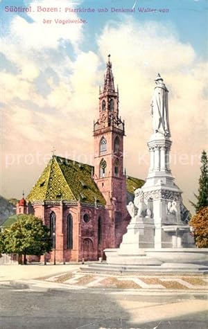 Bild des Verkufers fr Postkarte Carte Postale 73806285 Bozen Bolzano Suedtirol IT Pfarrkirche und Denkmal Walter von der Vogel zum Verkauf von Versandhandel Boeger
