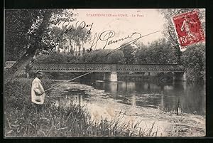 Ansichtskarte Écardenville-sur-Eure, Le Pont, Uferpartie mit Angler