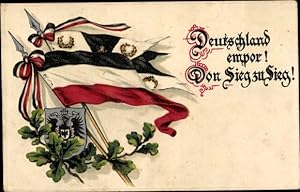 Image du vendeur pour Ansichtskarte / Postkarte Deutschland empor von Sieg zu Sieg, Fahnen, Eichenlaub, Wappen mis en vente par akpool GmbH