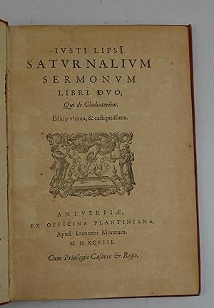 Imagen del vendedor de Saturnalium sermonum libri duo, qui de gladiatoribus. a la venta por Studio Bibliografico Benacense
