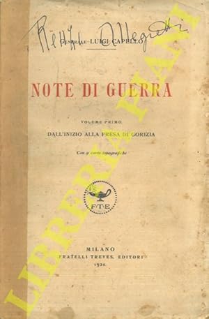 Seller image for Note di guerra. Volume Primo. Dall'inizio alla presa di Gorizia. for sale by Libreria Piani