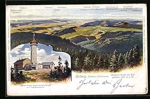 Künstler-Ansichtskarte Keilberg, Südwestpanorama mit Blick auf den Kaiser Franz Josefs-Aussichtsturm