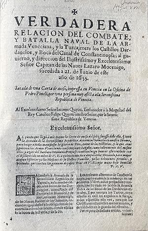 Verdadera relacion del combate, y batalla naval de la armada Veneciana, y la Turca, entre los Cas...