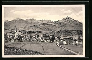 Bild des Verkufers fr Knstler-Ansichtskarte Durach b. Kempten, Ortsansicht mit Kirche zum Verkauf von Bartko-Reher