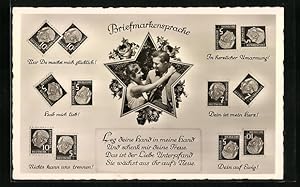 Bild des Verkufers fr Ansichtskarte Briefmarkensprache mit sich umarmendem Paar und Liebesgedicht zum Verkauf von Bartko-Reher